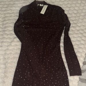 Elegant chocolate brown Dress with Sparkling Accents